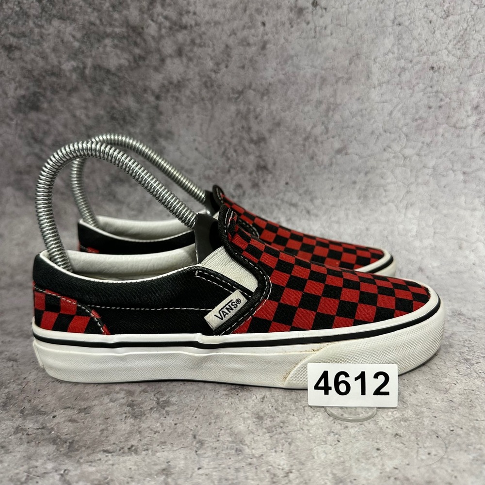 Vans Slip On Kids 3 Red Black Checkerboard Skate Classic Canvas